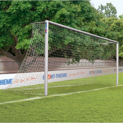 Sport-Thieme Grootveld-Voetbaldoel in grondbussen, geschroefde verstekverbinding, Mat zilver geanodiseerd