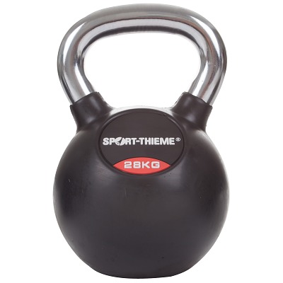 Sport-Thieme Kettlebell met rubber bekleed met gladde chromen handgreep, 28 kg