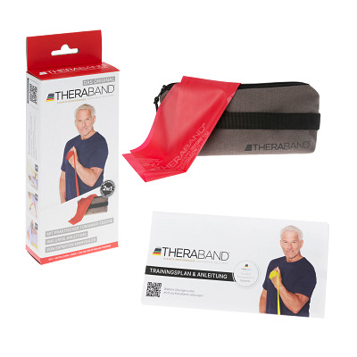 TheraBand Fitnessband 250 cm in zak met rits, Rood, medium