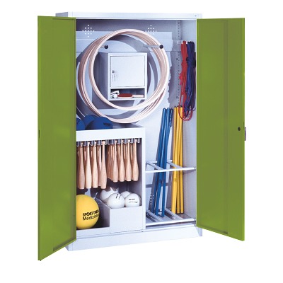 C+P Kast voor sportuitrusting met massief plaatstalen-vleugeldeuren (Type 1), HxBxD 195x120x50 cm, Clowngroen (RAL 110 80 60), Afzonderlijk slot per kast