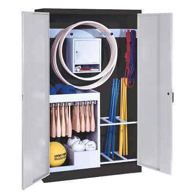 C+P Kast voor sportuitrusting met massief plaatstalen-vleugeldeuren (Type 1), HxBxD 195x120x50 cm, Handvat, Afzonderlijk slot per kast