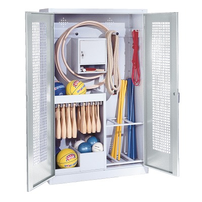 C+P Kast voor sportuitrusting met geperforeerde plaatstaal vleugeldeuren (Type 1), HxBxD195x120x50 cm, Goudgeel (RAL 1004), Afzonderlijk slot per kast