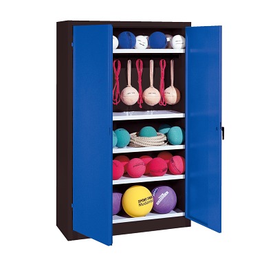 C+P Kast voor sportuitrusting met geperforeerde plaatstaal vleugeldeuren (Type 2), HxBxD195x120x50 cm, Handvat, Afzonderlijk slot per kast