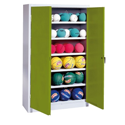 C+P Ballenkast met geperforeerde plaatstaal vleugeldeuren (Type 3), HxBxD 195x93x40 cm, Clowngroen (RAL 110 80 60), Afzonderlijk slot per kast