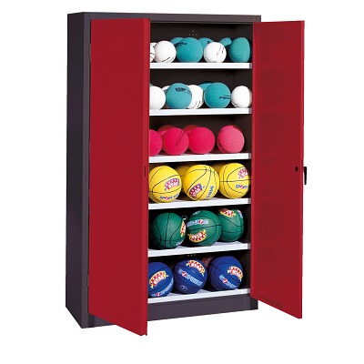 C+P Ballenkast met plaatstaal vleugeldeuren (Type 3), HxBxD195x93x50 cm, Robijnrood (RAL 3003), Afzonderlijk slot per kast