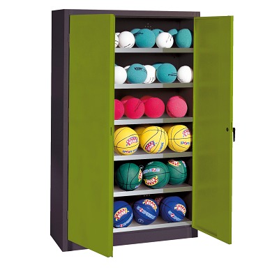 C+P Ballenkast met plaatstaal vleugeldeuren (Type 3), HxBxD195x93x50 cm, Clowngroen (RAL 110 80 60), Afzonderlijk slot per kast