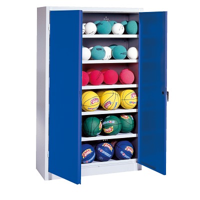 C+P Ballenkast met geperforeerde plaatstaal vleugeldeuren (Type 3), HxBxD  195x120x40 cm, Gentiaanblauw (RAL 5010), Afzonderlijk slot per kast
