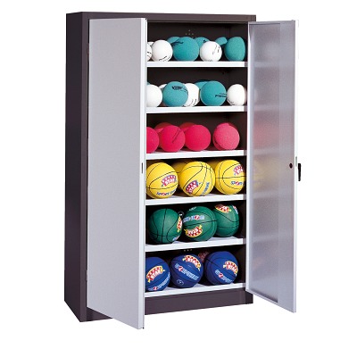 C+P Ballenkast met geperforeerde plaatstaal vleugeldeuren (Type 3), HxBxD  195x120x40 cm, Lichtgrijs (RAL 7035), Afzonderlijk slot per kast