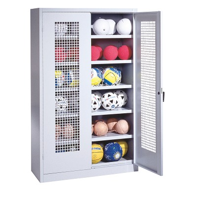 C+P Ballenkast met geperforeerde plaatstaal vleugeldeuren (Type 3), HxBxD 195x120x50 cm, Goudgeel (RAL 1004), Afzonderlijk slot per kast