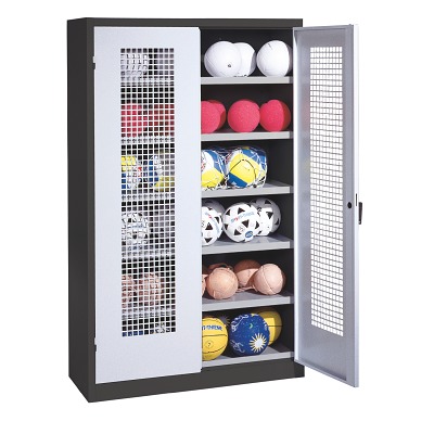 C+P Ballenkast met geperforeerde plaatstaal vleugeldeuren (Type 3), HxBxD 195x120x50 cm, Handvat, Afzonderlijk slot per kast