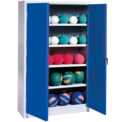 C+P Ballenkast met geperforeerde plaatstaal vleugeldeuren (Type 3), HxBxD 195x150x50 cm, Gentiaanblauw (RAL 5010), Afzonderlijk slot per kast