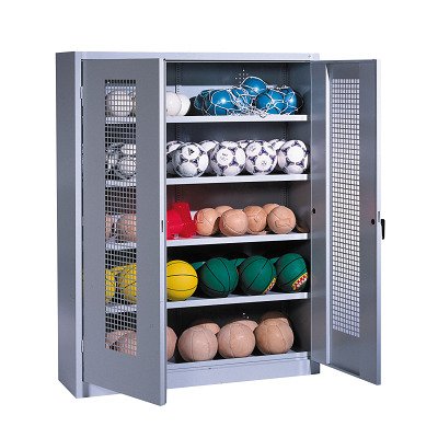 C+P Ballenkast met geperforeerde plaatstaal vleugeldeuren (Type 3), HxBxD 195x150x50 cm, Goudgeel (RAL 1004), Uniforme vergrendeling