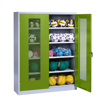 C+P Ballenkast met geperforeerde plaatstaal vleugeldeuren (Type 3), HxBxD 195x150x50 cm, Clowngroen (RAL 110 80 60), Afzonderlijk slot per kast