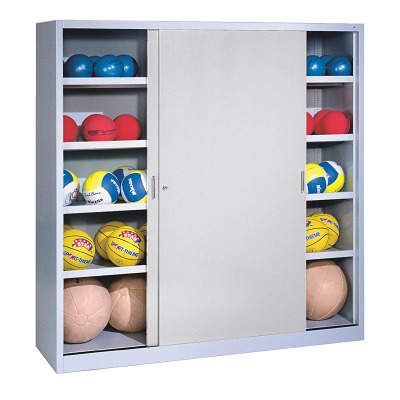 C+P Ballenkast met geperforeerde plaatstaal vleugeldeuren (Type 4), HxBxD 195x190x60 cm, Lichtgrijs (RAL 7035), Afzonderlijk slot per kast