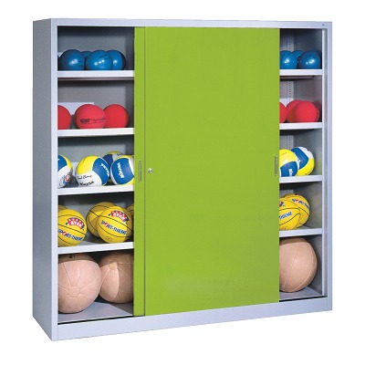 C+P Ballenkast met geperforeerde plaatstaal vleugeldeuren (Type 4), HxBxD 195x190x60 cm, Clowngroen (RAL 110 80 60), Afzonderlijk slot per kast