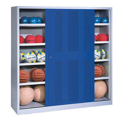 C+P Ballenkast met geperforeerde plaatstaal vleugeldeuren (Type 4), HxBxD 195x190x60 cm, Gentiaanblauw (RAL 5010), Afzonderlijk slot per kast