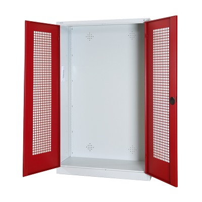 C+P Modulaire kast voor sportuitrusting met geperforeerde plaatstaal vleugeldeuren, HxBxD 195x120x50 cm, Robijnrood (RAL 3003), Afzonderlijk slot per kast