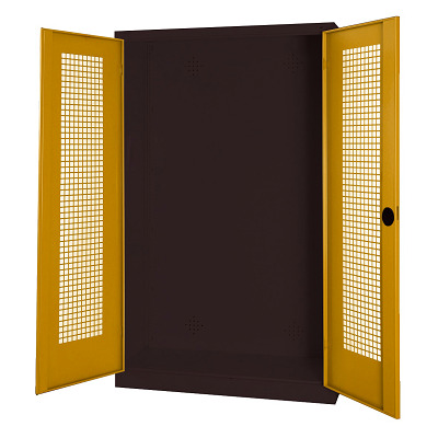 C+P Modulaire kast voor sportuitrusting met geperforeerde plaatstaal vleugeldeuren, HxBxD 195x120x50 cm, Goudgeel (RAL 1004), Afzonderlijk slot per kast
