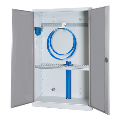 Modulaire sportmateriaalkast met basisuitrusting, hxbxd 195x120x50 cm, met vleugeldeuren van massief plaatstaal, Lichtgrijs (RAL 7035), Lichtgrijs (RAL 7035)