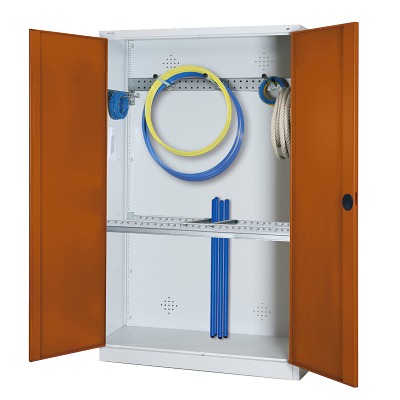 Modulaire sportmateriaalkast met basisuitrusting, hxbxd 195x120x50 cm, met vleugeldeuren van massief plaatstaal, Sienarood (RDS 050 40 50), Lichtgrijs (RAL 7035)