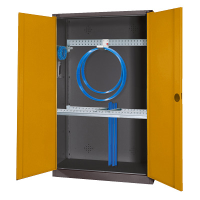 C+P Modulaire kast voor sportuitrusting "Basisuitrusting" met volledig metalen vleugeldeuren, HxBxD 195x120x50 cm, Goudgeel (RAL 1004), Afzonderlijk slot per kast