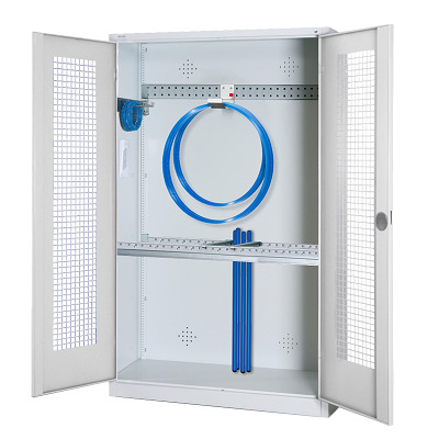 Modulaire sportmateriaalkast met basisuitrusting, hxbxd 195x120x50 cm, met vleugeldeuren van geperforeerd plaatstaal, Lichtgrijs (RAL 7035), Lichtgrijs (RAL 7035)