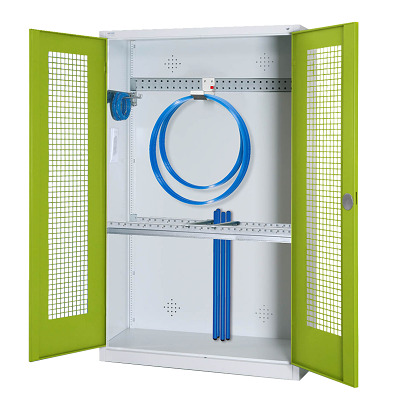 Modulaire sportmateriaalkast met basisuitrusting, hxbxd 195x120x50 cm, met vleugeldeuren van geperforeerd plaatstaal, Viridiaangroen (RDS 110 80 60), Lichtgrijs (RAL 7035)