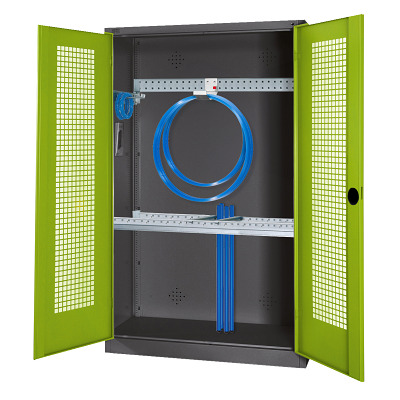 Modulaire sportmateriaalkast met basisuitrusting, hxbxd 195x120x50 cm, met vleugeldeuren van geperforeerd plaatstaal, Viridiaangroen (RDS 110 80 60), Antraciet (RAL 7021)