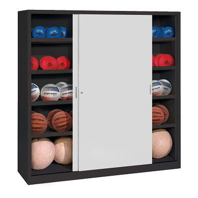 C+P Ballenkast met schuifdeuren van massief plaatstaal (Type 4), HxBxD 195x120x50 cm, Lichtgrijs (RAL 7035), Afzonderlijk slot per kast