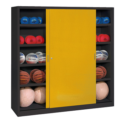C+P Ballenkast met schuifdeuren van massief plaatstaal (Type 4), HxBxD 195x120x50 cm, Goudgeel (RAL 1004), Afzonderlijk slot per kast