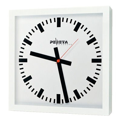 Peweta Wandklok voor grote ruimten 40x40 cm, netvoeding, Standard, Cijferblad met DIN-balken