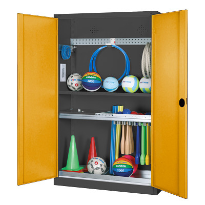C+P Modulaire kast voor sportuitrusting "Complete uitrusting" met massief plaatstalen draaideuren, HxBxD 195x120x50 cm, Goudgeel (RAL 1004), Afzonderlijk slot per kast