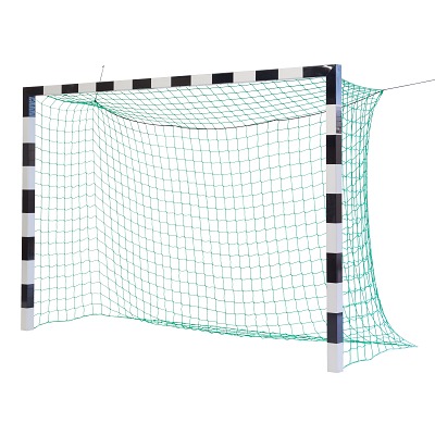 Sport-Thieme Handbaldoel in grondbussen staand met Premium stalen hoekverbinding, Rood-zilver, Met vaststaande netbeugels