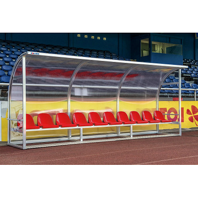 Sport-Thieme Dug-Out "Champion", 5,00 m breed, 10 zitplaatsen, Polycarbonaat