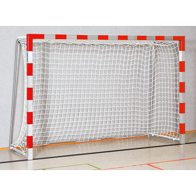 Sport-Thieme Zaalhandbaldoel 3×2 m, in grondbussen , Rood-zilver, Vastgeschroefde hoekverbindingen