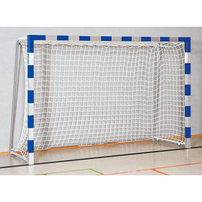 Sport-Thieme Zaalhandbaldoel 3×2 m, in grondbussen , Blauw-zilver, Gelaste hoekverbindingen