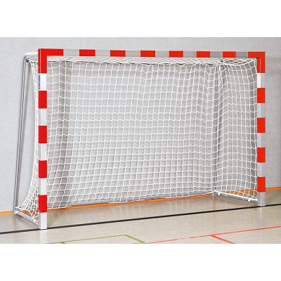 Sport-Thieme Handbaldoel in grondbussen met inklapbare netbeugels, 3x2 m, Rood-zilver, Gelaste hoekverbindingen