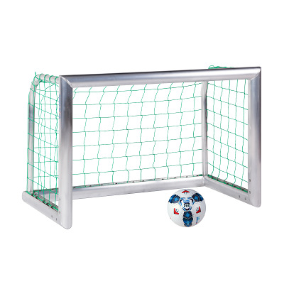 Sport-Thieme Mini-Voetbaldoel 'Professional Compact', afwerking in natuurlijk aluminium, Incl. net, blauw (mw 4,5 cm), 1,80x1,20 m