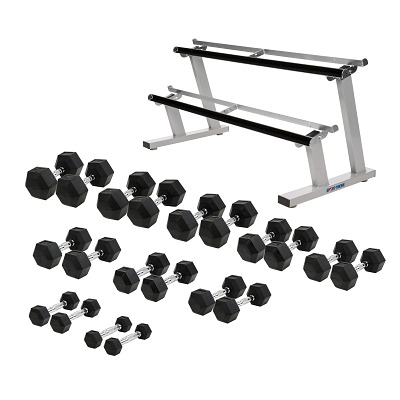 Sport-Thieme Compacte halter-set 'Rubber Hex', 1-20 kg, incl. dubbel halterrek