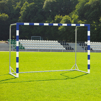 Handbaldoel met folie bekleefd doelframe, Blauw-wit, Met vastgeschroefde netbeugels