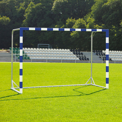 Zaalhandbaldoel met folie bekleefd doelframe, Blauw-wit, Met vastgeschroefde netbeugels