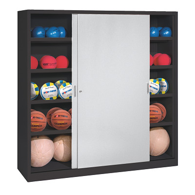 C+P Ballenkast met schuifdeuren van massief plaatstaal (Type 4), HxBxD 195x160x50 cm, Lichtgrijs (RAL 7035), Afzonderlijk slot per kast