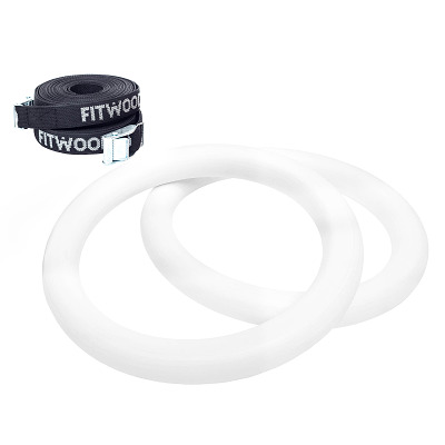 Fitwood Turnringen-set "Ulpu", Wit hout, zwarte band