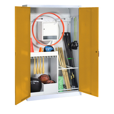 C+P Kast voor sportuitrusting met massief plaatstalen-vleugeldeuren (Type 1), HxBxD 195x120x50 cm, Goudgeel (RAL 1004), Afzonderlijk slot per kast