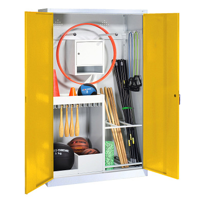 C+P Kast voor sportuitrusting met massief plaatstalen-vleugeldeuren (Type 1), HxBxD 195x120x50 cm, Verkeersgeel (RAL 1023), Afzonderlijk slot per kast