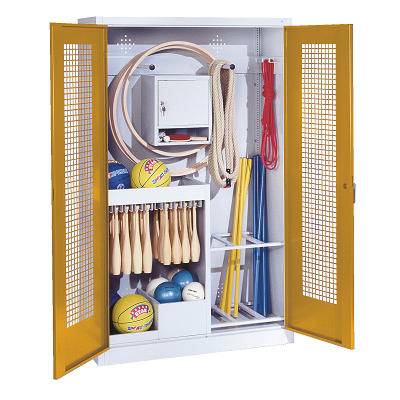 C+P Kast voor sportuitrusting met geperforeerde plaatstaal vleugeldeuren (Type 1), HxBxD195x120x50 cm, Goudgeel (RAL 1004), Afzonderlijk slot per kast