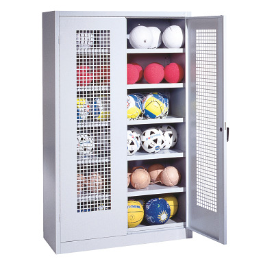 C+P Ballenkast met geperforeerde plaatstaal vleugeldeuren (Type 3), HxBxD 195x120x50 cm, Ergo-Lock handgreep, Afzonderlijk slot per kast