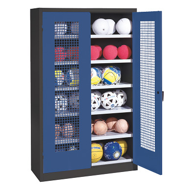 C+P Ballenkast met geperforeerde plaatstaal vleugeldeuren (Type 3), HxBxD 195x120x50 cm, Ergo-Lock handgreep, Afzonderlijk slot per kast