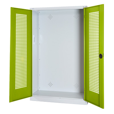 C+P Modulaire kast voor sportuitrusting met geperforeerde plaatstaal vleugeldeuren, HxBxD 195x120x50 cm, Clowngroen (RAL 110 80 60), Afzonderlijk slot per kast