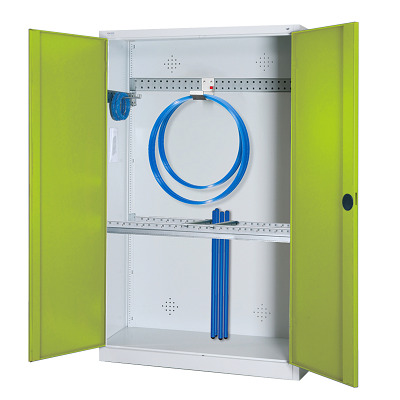 C+P Modulaire kast voor sportuitrusting "Basisuitrusting" met volledig metalen vleugeldeuren, HxBxD 195x120x50 cm, Clowngroen (RAL 110 80 60), Afzonderlijk slot per kast